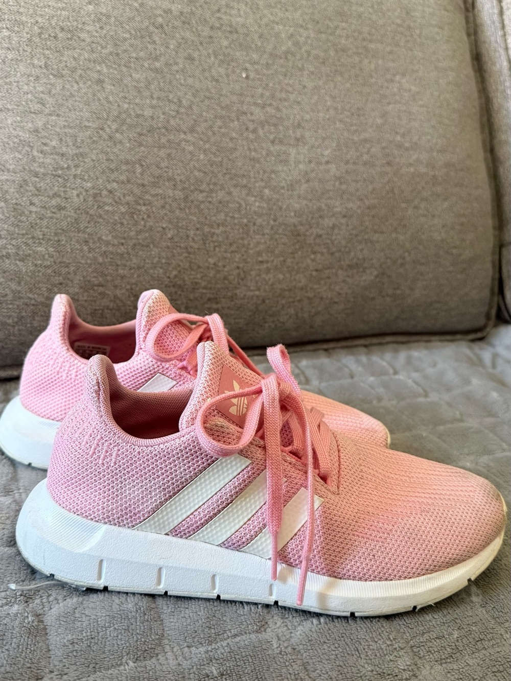 adidas Girls' Pink Knit Sneakers with White Stripes